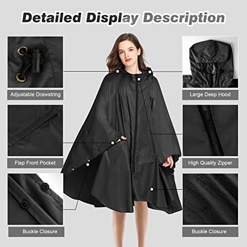 LAMA Waterproof Rain Poncho, Lightweight Reusable Rain Poncho Coat, Hiking Rain Coat Jacket with Hood and Carry Pouch for Adults Women Men, Outdoor Activities