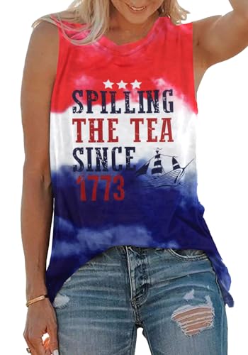 SFHFY Womens 4th of July Tank Spilling The Tea Since 1773 Tanks Patriotic Sleeveless Shirt American Racerback Tee