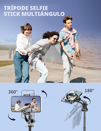 Trípode para móvil extensible 179cm con palo selfie y mando para iPhone 14 13 12 Android 5