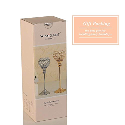 Vincigant Pair Of 2 Gold Crystal Candle Stand Holders/Dinning Room Table Decorative Candle Lantern Centerpieces For Anniversary #TOP7