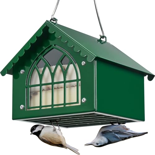 Kingsyard Double Upside Down Suet Feeder with Weatherproof Roof, All Metal Suet Feeders for Outdoors Hanging, Great for Downy Woodpecker Nuthatch Chickadee, Green
