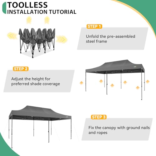 Image of COBIZI 10x20 Heavy Duty Pop Up Canopy Tent with 6 Sidewalls, Gray