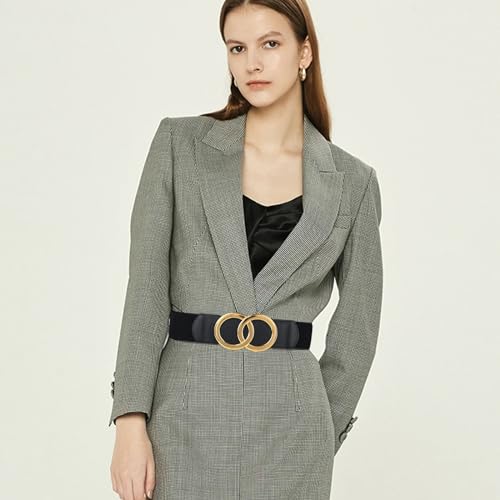 Image of Aurolran Women's Fashion Classic Metal Buckle Leather Belt with Jeans Dress