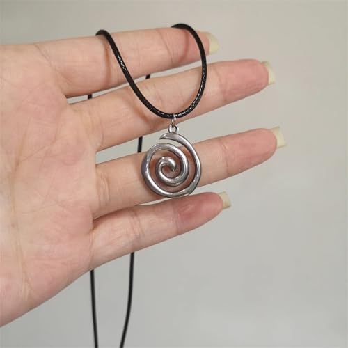 Spiral Y2K Silver Swirl Pendant Necklace for Men Women - Grunge Leather Rope Vintage Circle Pendant Accessories4
