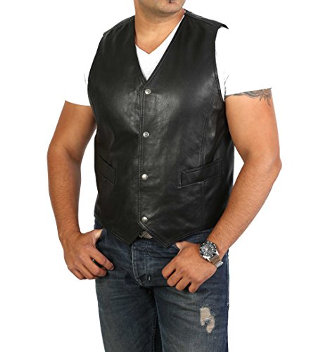 Gilet en cuir véritable homme A1 FASHION GOODS noir pour sorties moto et soirées habillées