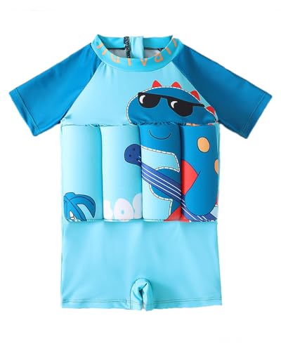 Floatie Swimsuit for Toddlers Boys Girls Floating Bathing Suit Baby Kids Float Learn to Swim Suit Floatation Beach Pool Blue Dinosaur 1-2 T