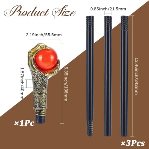 Image of GORGECRAFT Vintage Walking Stick Antique Cane Plastic Halloween Party Cosplay Scepter Gold Eagle Claw Red Ball Costume Cane Grasping King Wand Handle Knob Punk Prop for Themed Events Stage Shows