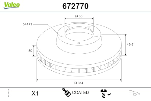 Disque de frein ventilé avant Valeo 672770 pour remplacement pièce auto usée - 2