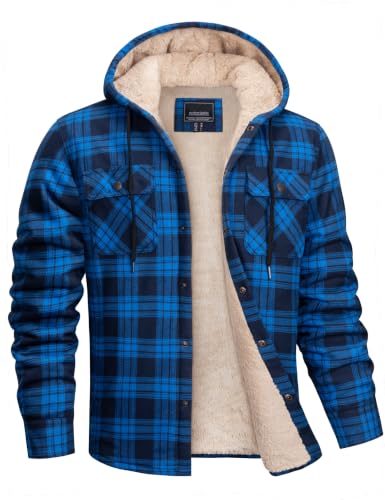 Image of MAGNIVIT Men's Flannel Jacket Plaid Fleece Button Hoodie Jackets Shirt | pure cutton,5 pocket,adjustable drawstring hood,casual,work,outdoor