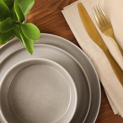 Image of Gibson Elite Avant-Garde 12 Piece Stoneware Dinnerware Set for 4, Chateau Grey Plates and Bowls Set with Reactive Glaze, Includes Dinner Plates, Salad Plates and Bowls