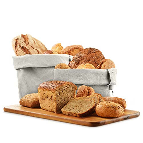 Lot 3 Corbeille a Pain en Papier Kraft Écologique - Panier de Fruits et Legumes et Rangement pour Deco Cuisine - Cache Pot Plante Interieur, Pot de Fleur Gris