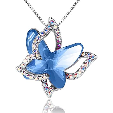 GEMMANCE Butterfly Crystal Necklace with Blue Birthstone Cover