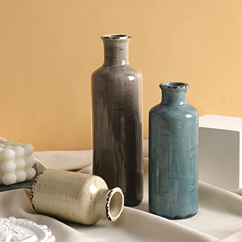 CUCUMI Ceramic Flower Vases Set of 3, Rustic Coastal Home Decor for Farmhouse Shelves, Ocean Beach Style, Mantle, Fireplace, Coffee Table, Shelf for Living Room - Image 7