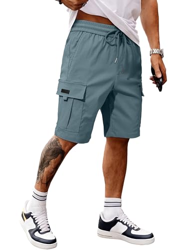 Image of JMIERR Men's Casual Stretch Cargo Shorts | Drawstring Elastic Waist, Multi Pockets, Summer Work Short, Classic