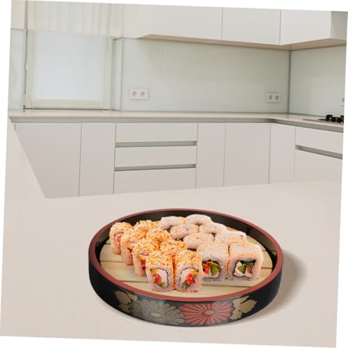 Bandeja redonda para sushi de plástico y madera miniatura 7