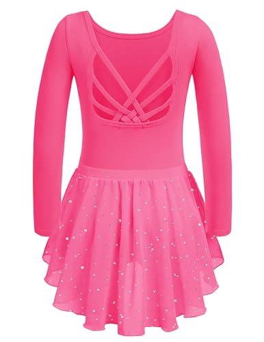 Zaclotre Ballet Leotards for Girls Long Sleeve Crisscross Back Dance Outfit with Removable Shiny Skirt Leotard Combo2