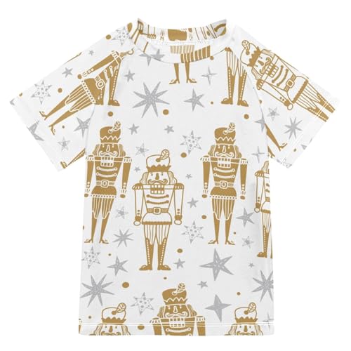 Aflyko Christmas Boys' Swim Shirt Nutcrackers Soldier Gingerbread Color Rash Guard Beachwear Sun Protection Fishing Hiking Camping Surfing Swimming Toddler Infant Summer Daily T-Shirt, 4T