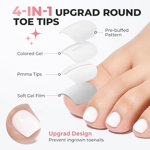 Image of UNA GELLA Pure White Toenails Press On, 180Pcs Pre-buffed Soft Gel Press On Toenails Short Square Full Cover No Need Filing 15 Sizes White Fake Toenails Extensions for Women Home Salon Pedicure