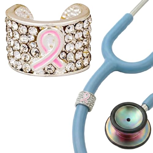 charMED Custom Stethoscope Charms - Pink Ribbon Charm - Gifts for Nurses, Doctors, Veterinarians, Technicians, Surgeons & Healthcare Professionals - Metal Silver 0.5" Ring Charm