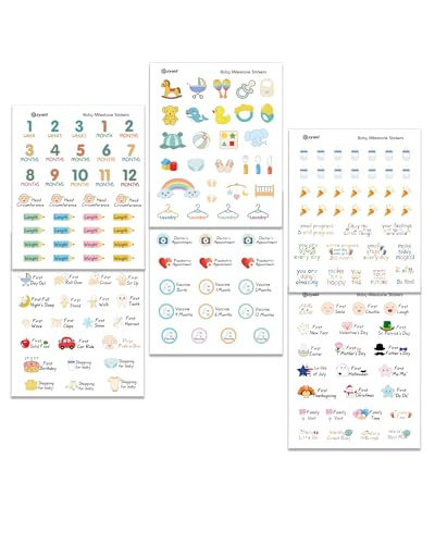 Baby’s First Year Milestone Planner Stickers for New Mom, Baby Milestone Scrapbook Stickers for Planning, Decorating and Scrapbooking, 6 Sheets