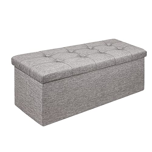 Todeco - Pouf et Repose-Pieds, Ottoman avec Espace de Stockage - Matériau: Tissu Non tissé - Charge maximale: 150 kg - Finition en Tissu piqué, 110 x 38 x 38 cm, Gris Cover