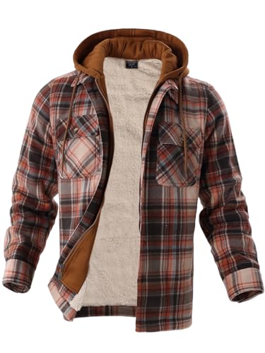 Image of Gary Com Heavy Thick Flannel Plaid Jacket Sherpa Fleece Lined Hoodies for Men Zip Up Winter Warm Coat Zipper Sweatshirt