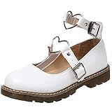  Etebella Damen Flache Round Toe Plateauschuhe Nette Prinzessin Sweet Lolita Cosplay Schuhe(Weiß,39)