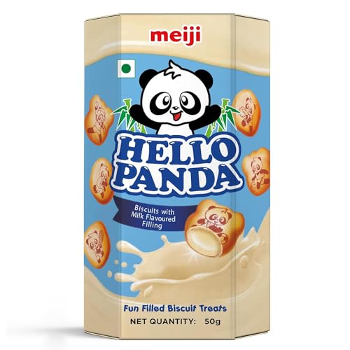 Image of meiji Hello Panda Biscuits with Milk Flavoured Filling (Pack of 6)| Bite Sized Biscuits Filled With Milk Flavoured Cream, 300 Gram