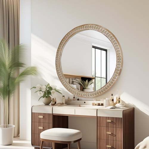 24-Round-Wooden-Wall-MirrorRustic-Circle-MirrorsFarmhouse-Mirror-with-Beaded-for-WallBoho-Decorative-MirrorNature-Vanity-Accent-Distressed-Mirrors-for-BathroomBedroom-Living-RoomEntryway 24 Round Wooden Wall MirrorRustic Circle MirrorsFarmhouse Mirror with Beaded for WallBoho Decorative MirrorNature Vanity Accent Distressed Mirrors for BathroomBedroom Living RoomEntryway