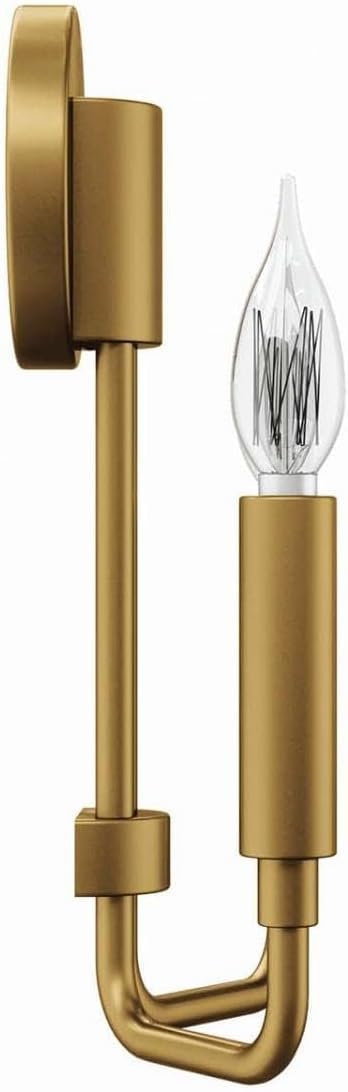 Pemberly Row Modern 2-Light Iron Metal Wall Sconce, Satin Brass Finish, 12.5" H x 9" W x 3.5" D, Damp Rated, Mid-Century Minimalist Style for Living Room, Bathroom, Hallway, or Entryway