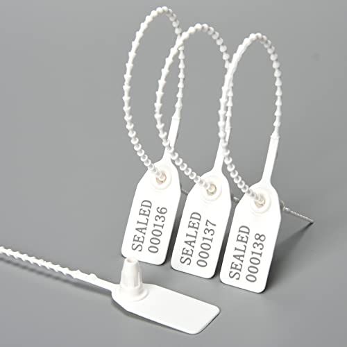 Plastic Tamper Seals, Zip Ties for Fire Extinguishers Pull Tite Security Tags Numbered Disposable Self-Locking Tie 250mm Length (100 PCS, White)