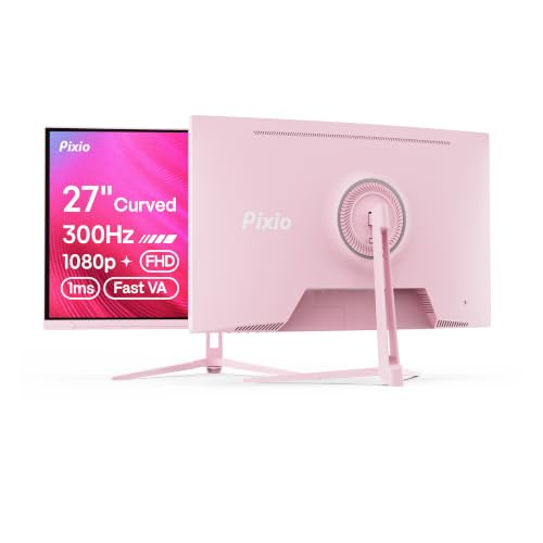 Pixio PXC279 Wave Pink 27 inch 300Hz Refresh Rate FHD 1080p Resolution 1650R Curved Fast VA Panel 1ms GTG Response Time Adaptive Sync HDR Curved Gaming Monitor