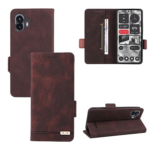 Étui portefeuille Nothing Phone 2 en cuir PU marron avec fentes cartes