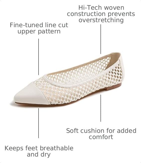 Image of FEVERSOLE Women's Woven Pointy Fashion Cutouts Breathable Knit Flat Shoes