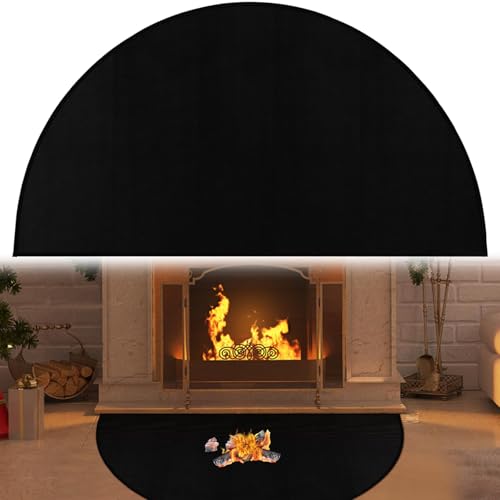 32x60Inch Black Fireplace Hearth Mats Fire Resistant,Large Half Round Fireproof Fireplace Mat Hearth...