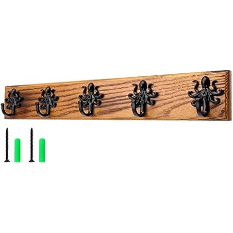 AOAOYING Coat Hooks Wall Mounted, Octopus Coat Hooks for Hanging Coats, 5 Standard Hooks Coat Hanger Wall Mount for Coat Hat Towel Purse Robes Mudroom Bathroom Entryway (Black Octopus) Cover