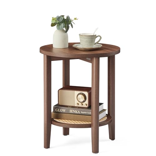 VASAGLE Round Side End Table, 2-Tier Boho Bedside Table with Rattan-Look Storage Shelf, Nightstand for Small Spaces, for Living Room, Bedroom, Home Office, Black Walnut ULET296K01 by VASAGLE - Used condition - US$44.28