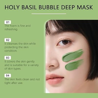 Holy Basil Bubble Deep Mask Face Scrubber, Bubble Mask with Holy Basil & Carbonated Water for Cleansing Pores & Blackheads, Gentle Bubbling for Deep Cleansing, Suitable for Men & Women (2)