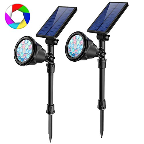 JSOT Outdoor Solar Spotlights, 2-in-1 Adjustable Solar Spot Light Waterproof RBG Colored Changing