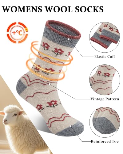 Image of Loritta Wool Socks for Women, Winter Warm Hiking Boot Socks Gifts