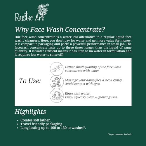 Rustic Art Neem Basil Face Wash Concentrate | Daily Essentials | Acne Prone & Oily Skin | Sulphate & Paraben Free | Vegan & Cruelty Free | For Women & Men | 4.4 Oz