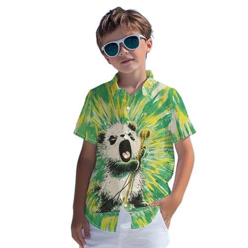 Image of Kids Tie-dye Hawaiian Shirt 80s Button Down Retro Short Sleeve Casual Beach Tropical Funny Party Outfits for Boys