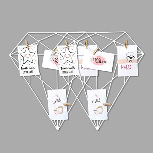 Image of Art Street White Color Diamond Shape DIY Metal Photo grid wall for photo hanging, wall decoration and display (size- 42 x 40 cm) -Photo clips included- Pack of 2