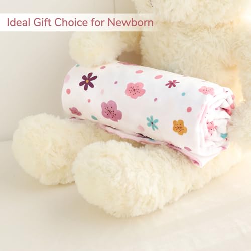 Image of Pea Pod Baby Girls Blanket Soft Floral Minky Blanket for Newborn, 30'' x 40'' Double Layer Design, Dotted Backing Warm Baby Quilt Crib Blanket for Nursery /Stroller /Toddler Bed /Baby Car Seat