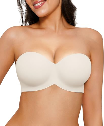 Image of Popilush Strapless Bras for Women Bandeau Unlined Bra No Padding Underwire
