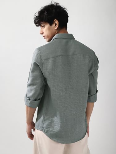 Image of Urbano Fashion Men's Linen Blend Full Sleeve Relaxed Fit Casual Solid Shirt