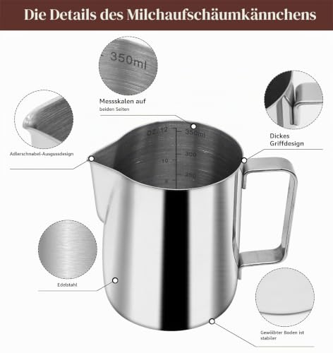 Foto von Yolococa 51mm Kaffee Tamper Set 304 Edelstahl Base Kaffeepresse Espresso Tamper mit Tampermatte, Milchkännchen, Barista Handtuch, Latte Art Stift und Dekoschablonen