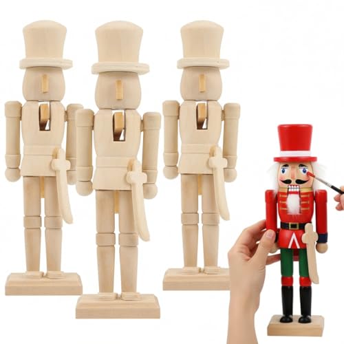 Veemoon 3 Stück Unlackierte Holz Nussknacker Figuren Unvollendete...