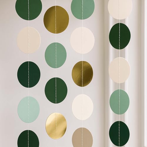 Nevoluxer Guirlanda de Lunares Verde Bosque | Decoración 4m con 32 Puntos | para Baby Shower, Bodas & Cumpleaños | Reutilizable Estilo Rústico | Esmeralda & Marfil Clásico