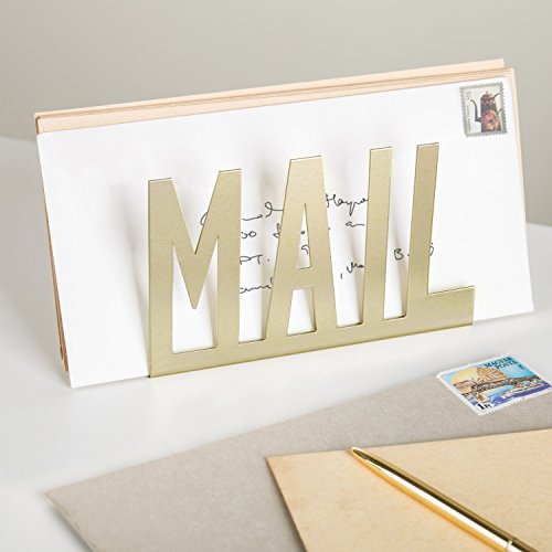 Mygift Modern Brass Metal Mail Holder Countertop Organizer With Cutout Mail Lettering Design, Office Desktop Envelope And Document Storage Rack #TOP1